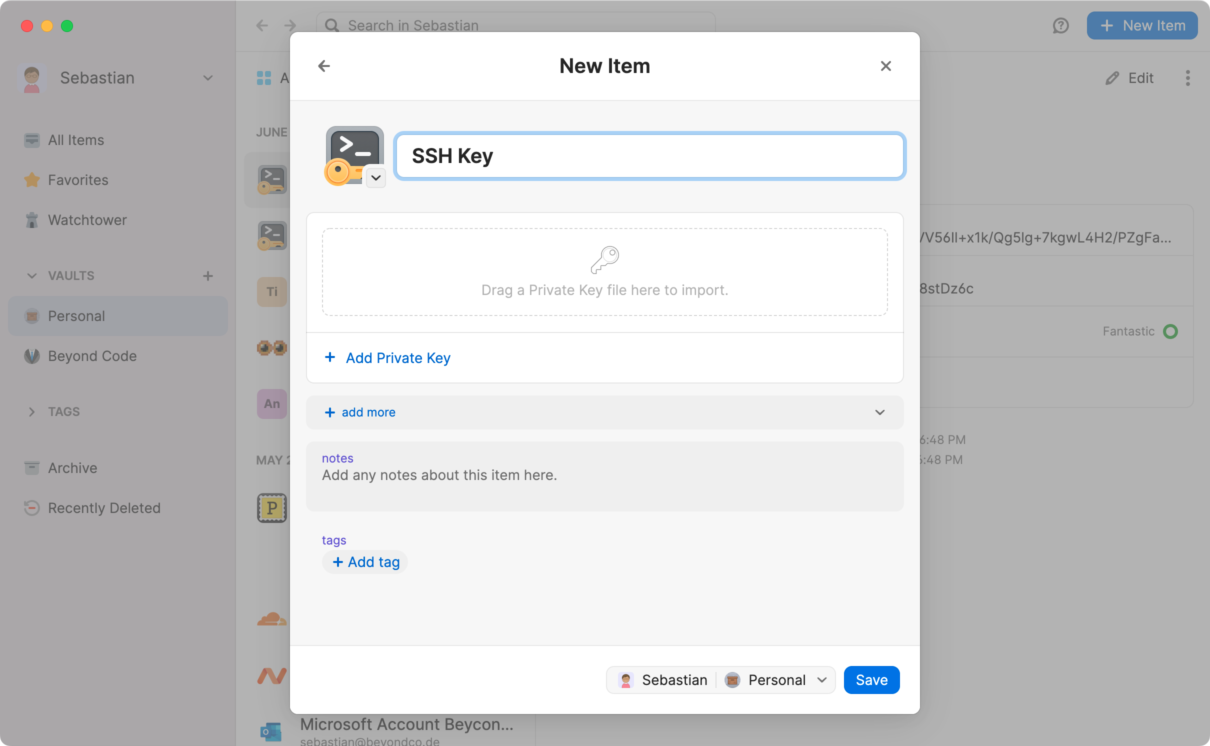 Screenshot of 1Password SSH Key generation