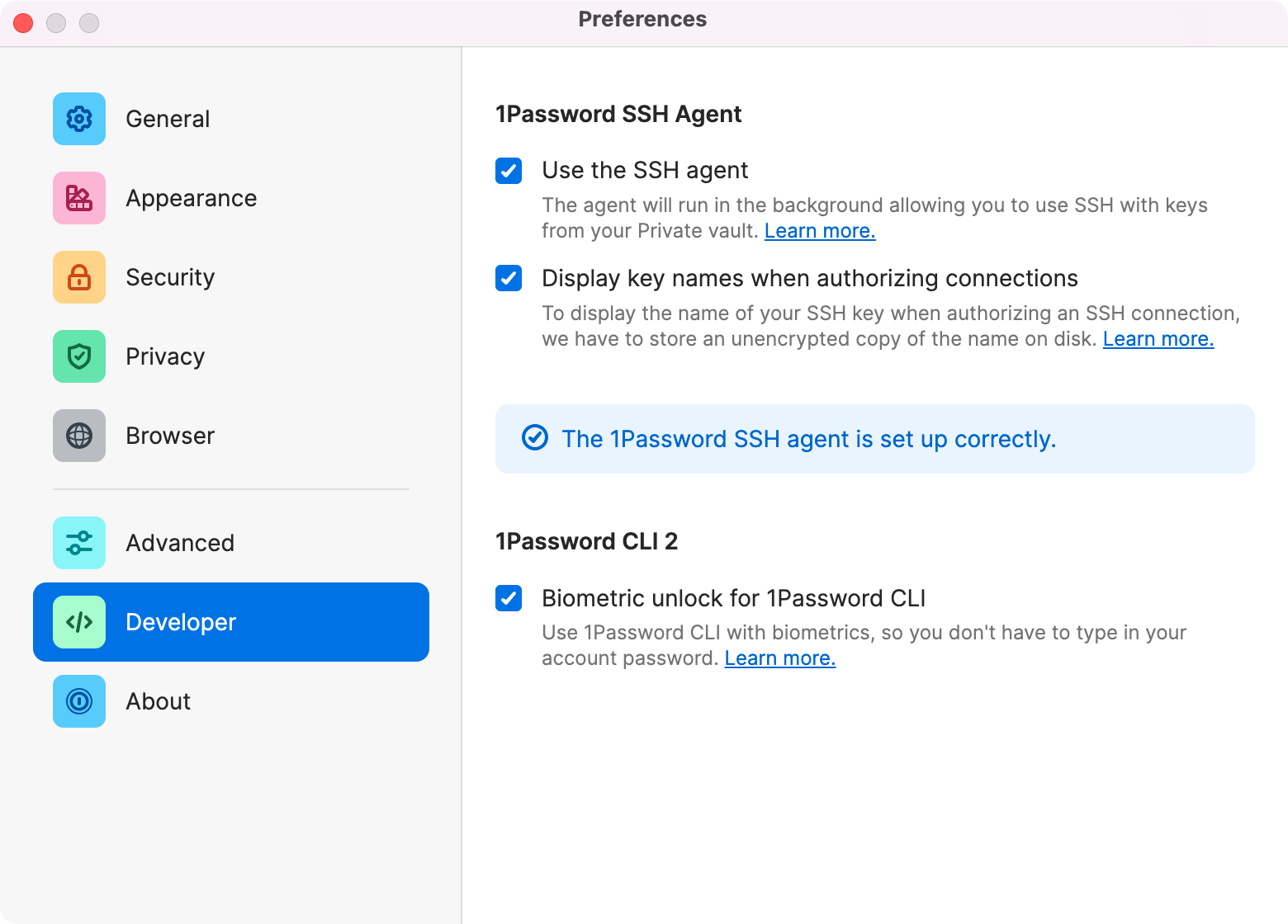 Screenshot of 1Password Settings