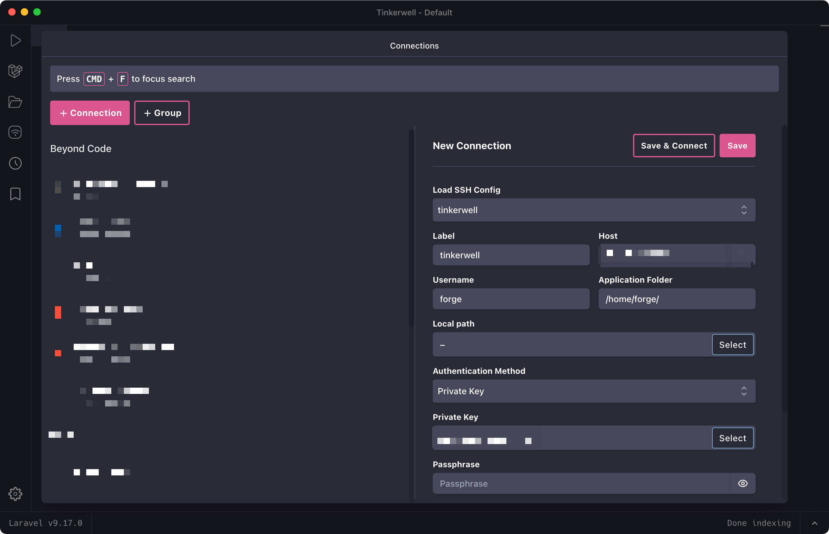 Screenshot of Tinkerwell Connection Settings
